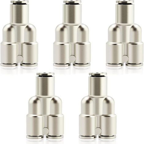 Cuivre nickelé 6mm od Raccords pneumatiques Push to Connect Tee Straight Union Connect PY-6 (Pack de 5) (1/4)