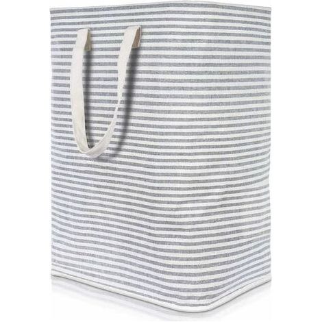 72L Panier à linge avec manche en bois, Panier à Linge Sale 72L Tissu Imperméable Pliable avec Grande Capacité Gris, 40x30x60cm,Grand panier a linge sale pour chambre salon chambre d'enfant salle de b