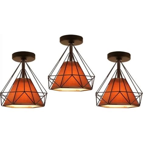 U-Do 3Pcs Plafonnier Cage en Fer Industriel 25cm Lampe de Plafonde Luminaire éclairage style Vintage pour Chambre Salon (1/4)