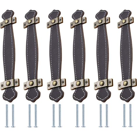 6-teiliges Ledergriff-Set, Möbelgriffe aus Leder, Türgriffe aus Leder, Schubladengriffe aus Leder, Schrankgriffe für Küchenschränke und -türen, Schwarz