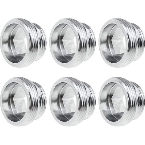6 Stück Wasserhahn Adapter aus Metall Silber M20 auf M25 Wasserhahn Belüfter Verbinder Außengewinde Adapter mit Gummidichtung - für Küchen- und Badezimmerarmatur (1/5)