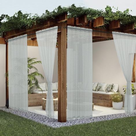 Lot 2 Rideaux Extérieurs Transparents , Filtre Lumière, avec Passe-tringle, pour Pergola, Tonnelle, Gazebo,Blanc,160x250cm (1/5)