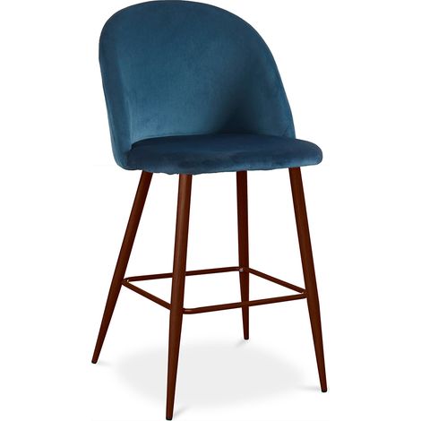 Samtgepolsterter Hocker - Skandinavisches Design - 66cm - Evelyne Dunkelblau