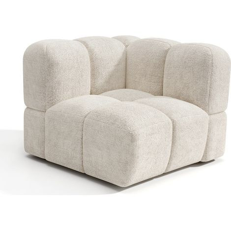 Module d'angle réversible en velours texturé crème (1/5)