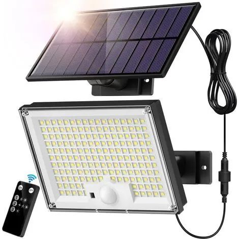 Projecteur solaire à détecteur de mouvement (1 pièce), 172 LED, avec télécommande, étanche, pour la sécurité extérieure.