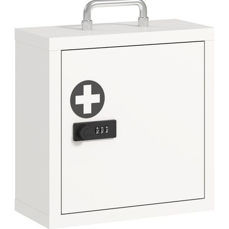 Medizinschrank zur Wandmontage mit Zahlenschloss, weißer Edelstahl, 2 Ebenen (1/5)