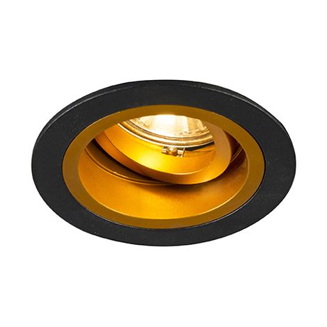 QAZQA Recessed Spotlight Round Black with Gold Swivel and