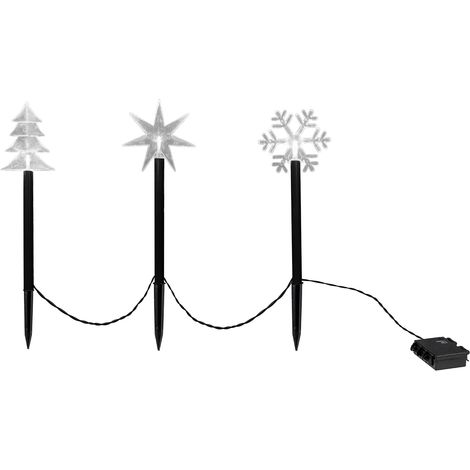 LED Gartenstecker 3er Set Tannenbaum Stern Schneeflocke mit Timer - je 40 cm - Weihnachts Gartendeko warm weiß beleuchtet - Garten Deko Beleuchtung Weihnachten Winter Advent Batterie betrieben mit Tim