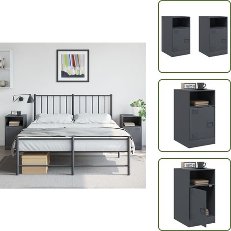 Nachttische 2 Stk. Anthrazit 34,5x39x62 cm Stahl - Nachttisch - Schlafzimmermöbel - Wohnzimmermöbel - Sideboard - Kommode