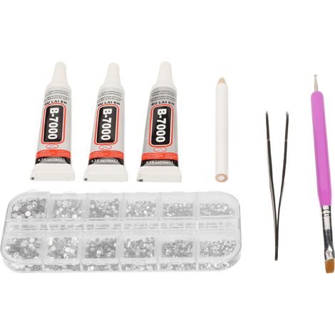 Kit de colle pour strass en cristal : Kit de gel colle pour strass adapté à la création de vêtements, tissus, chaussures, bijoux et nail art (blanc)