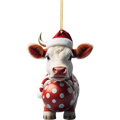 Décoration Vache - Pendentif Arbre De Noël - Pendentif Voiture - Acrylique - Décor Intérieur Et Extérieur - Lot De 1 (1/5)