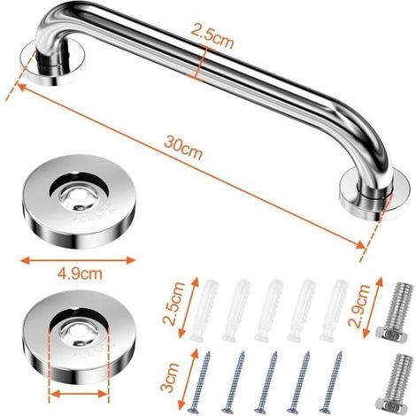 Bardusch - Maniglione di supporto, set di 2 maniglioni per WC, supporto per maniglia doccia in acciaio inox, maniglione angolato per bagno da 30 cm, maniglioni per doccia (1/3)