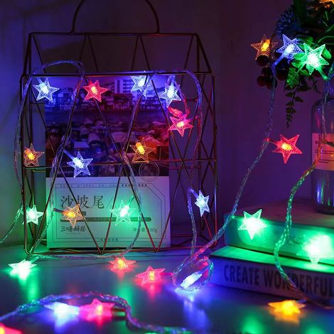 Guirlande lumineuse à boules, ambiance bulle, guirlande lumineuse extérieure à piles, décoration, étoiles, couleurs, 3 m, 20 ampoules, piles + USB, étoiles, couleurs (1/5)