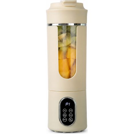 Blender Portable Rechargeable avec Gobelet, Broyage de Glace, 12 Lames, 7,4 V, Double Batterie 1300 mAh, Beige, HS-889 (1/5)