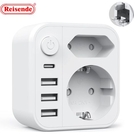 UK-zu-EU/Frankreich-Steckeradapter (ausgestattet mit 3 USB-A-Anschlüssen und 1 USB-C-Anschluss), Typ-G-Stecker (1/4)
