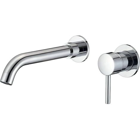 Wall-Mounted Bathroom Faucet, Single-Lever Basin Mixer Tap, Hot and Cold Water, Leak-Proof, Quick and Easy Installation, Brass, Stainless Steel, Elegant Chrome Finish, 21 cm Spout, Guadiana Series