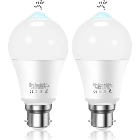 Mascot Ampoule Detecteur de Mouvement B22 Baïonnette LED, 12W, 1020lm, Blanc Froid 6000 K, CIR 85, étanches IP42 à économie d'énergie, non dimmable, Ampoule à Détecteur de Mouvement(2 pièces) (1/5)