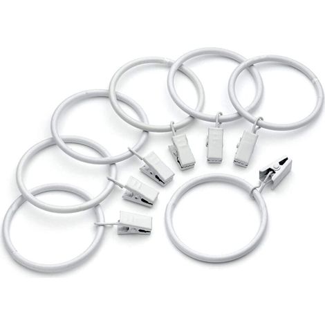 Lot de 10 anneaux de rideaux blancs vintage - Résistants à la rouille - Diamètre intérieur de 3,8 cm,Rideaux De Douche Crochets Et Barres (1/4)