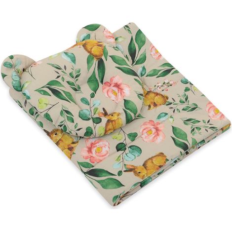 Edredón con relleno y almohada con forma de osito - Conjunto de 2 piezas - Conejo con flores (1/4)