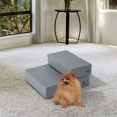 Escalier pliable pour chien et chat, hauteur 20 cm, 2 marches, idéal pour le lit, le canapé, le fauteuil et la voiture, gris. (1/4)
