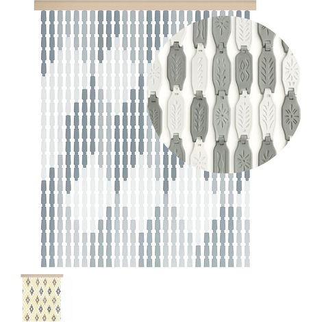 Tenda a piastrine anti mosche 120x230 cm - Frange con piastrine in PVC - Rombi Bianchi e Grigi (1/5)