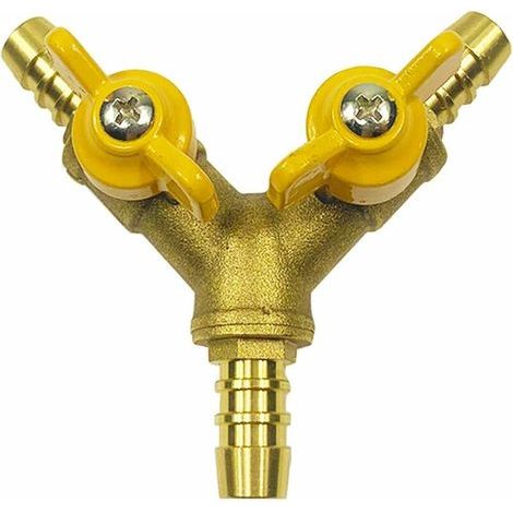 Robinet à tournant sphérique de Tuyau 3/8" raccord en Laiton en Forme de Y 2 Interrupteur connecteur à 3 Voies (pour Tuyau ID 10mm-11mm) (1/4)