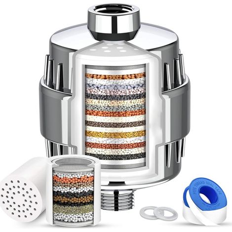 Filtre de Douche Anti Calcaire 15 Étapes, Filtre Universel à Haut Rendement pour Eau Calcaire, Élimine le Chlore, Métaux Lourds et Odeurs (1/5)