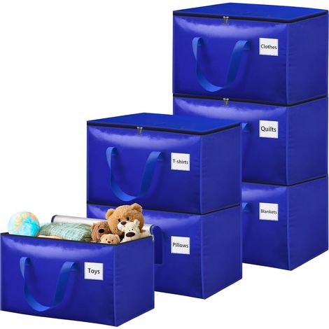 100L Large Storage Bag, Set of 6 Waterproof Moving Bags with Zip and Handle, Storage Box for Clothing, Duvets, Alternative to Moving Boxes, Blue (1/5)