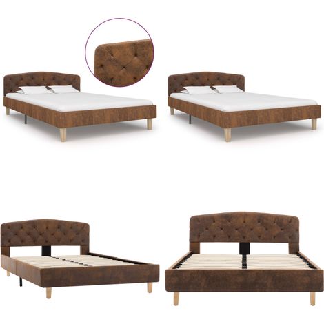 Cadre de lit sans matelas marron similicuir daim 120x200 cm - Cadre De Lit - Lit Double - Lit Moderne - Lit En Cuir - Lit Confortable - Home & Living (1/5)