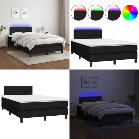 Cama box spring con colchón LED tela negro 120x200 cm - Cama con luz LED - Cama con tira LED
