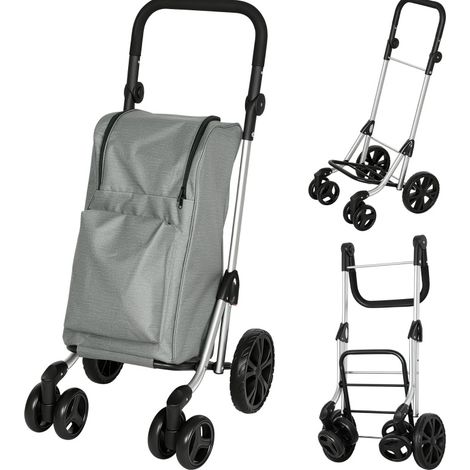 Chariot de courses pliable 46 L avec sac isotherme, poignée réglable, cadre en aluminium gris HAVRYA (1/5)