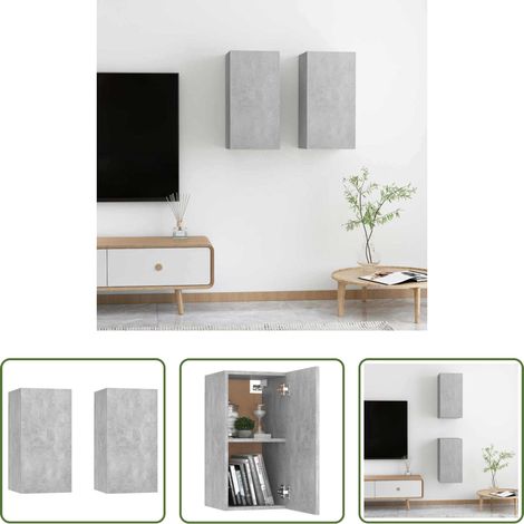 vidaXL Betonfarben TV Schrank - Wand TV Schrank 2 pcs Betongrau 30,5 x 30 x 60 cm Holzwerkstoff (1/5)