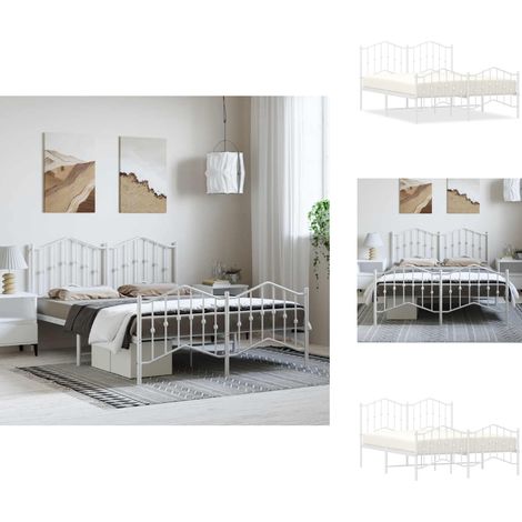 Cadre de lit métal sans matelas et pied de lit blanc 135x190 cm - Cadre De Lit - Lit Double - Lit Metal - Lit Blanc - Meuble Chambre (1/5)