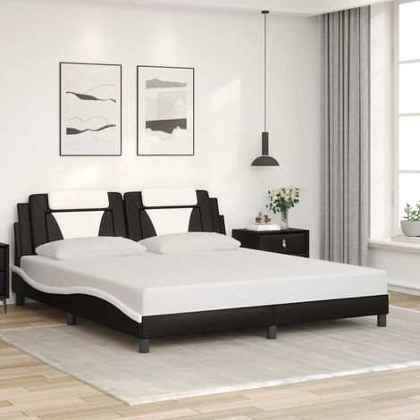Bettgestell "Viana" ohne Matratze Schwarz und Weiß 180x200 cm Kunstleder (1/5)