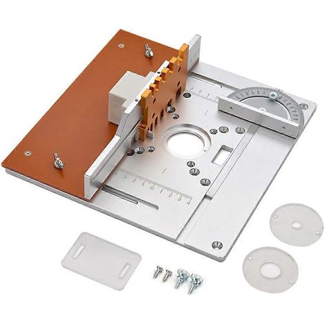 Plaque d'insertion en aluminium pour table de fraisage, compatible avec les défonceuses électriques à bois, avec insert réversible et guide de coupe d'onglet pour scie circulaire et établi - C-JBMEDIA (1/4)