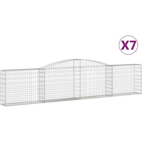Cestas de gaviones Muro de contención arqueado Valla de jaula 7 piezas 400 x 30 x 80/100 cm Hierro galvanizado Plata 020041132