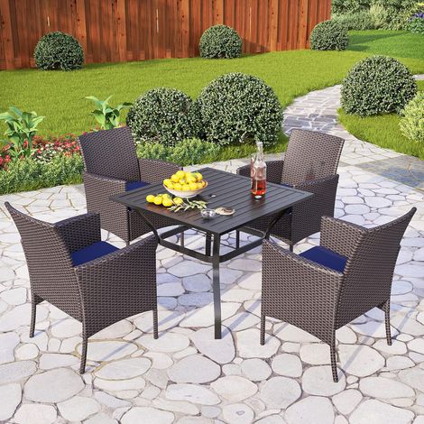 PHIVILLA Patio Table and Chairs Rattan Chair with Cushion and Metal Table Outdoor Garden Furniture Sets (4+1) (1/5)