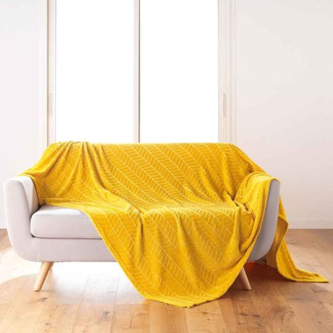 Plaid Flanelle Uni "Arya" 180x220cm Jaune (1/4)