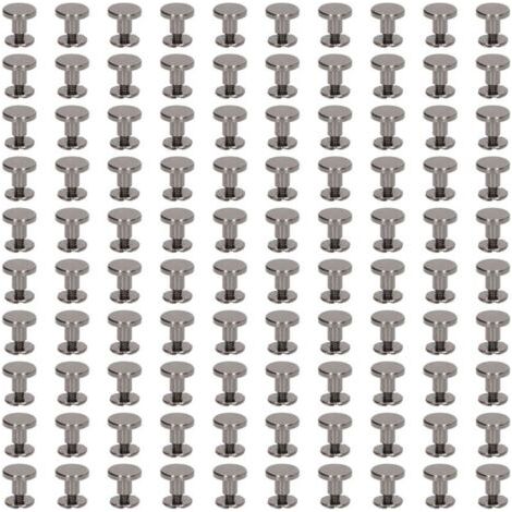 100 Pièces Vis de Reliure Métal Chicago Laiton Électrozingué Tête Plate Ronde Surface Arc pour Rivets Cuir DIY 9x6.5mm Gris Argenté
