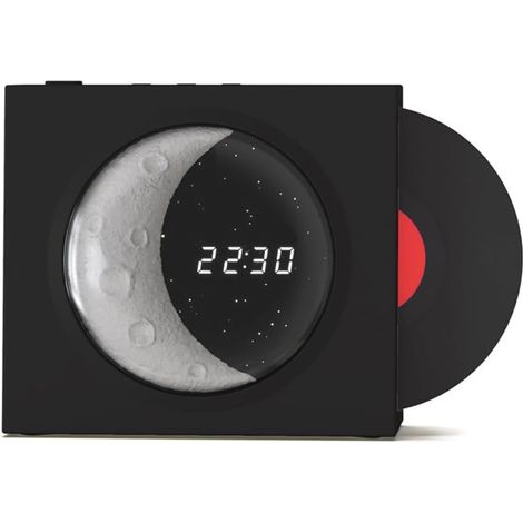 Horloge lunaire ciel étoilé, Bluetooth, haut-parleur carte TF, haut-parleur disque vinyle nostalgique, adapté à un usage domestique, voyage, noir (1/5)