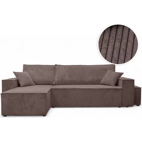 Canapé FARAH d'angle réversible et convertible 4 places avec un pouf en velours côtelé marron glacé (1/5)