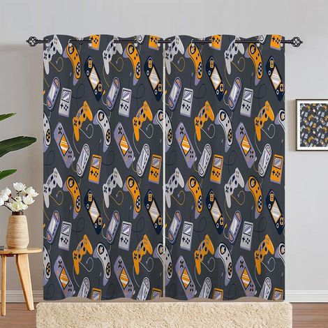 Rideau Occultant Gaming Thème Jeux Vidéo Gamepad Tenture Opaque à Oeillets Draperies Intérieurs Rideau Thermique Isolant pour Maison Chambre Salon Fenetre 2 Pièces L 140 x H 280 cm - 140L X 280H cm (2 (1/5)