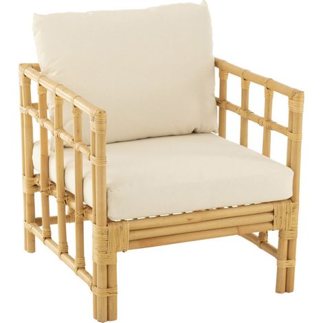 Fauteuil en Rotin & Coussin "Elise" 73cm Naturel (1/5)