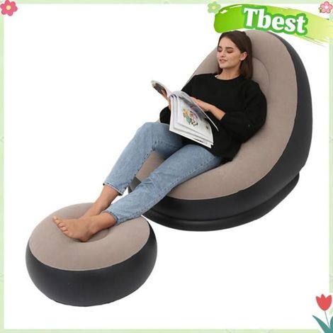 Tbest canapé gonflable Chaise gonflable pliable floquée en PVC, confortable avec repose-pieds, chaise longue sport gonflable Brun (1/5)