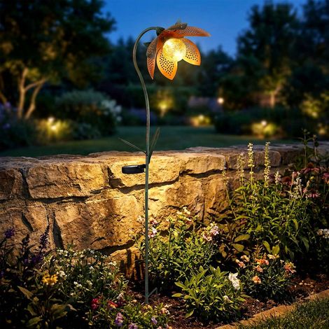 LED Außen Solar Steck Leuchte Blume Crackle-Glas Kugel Lampe Garten Strahler gold-grün Erdspieß