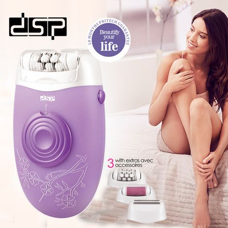 Appareil d'épilation électrique pour femmes, comprenant des appareils pour l'épilation des aisselles, des jambes et du pubis, une lime à pieds et un épilateur 3 en 1. (1/5)