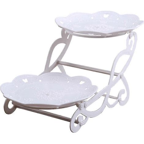 Porte-gâteau à 2 niveaux, support à dessert, cupcakes, pâtisserie, biscuits, buffet, porte-fruits, mariage B rond (1/5)
