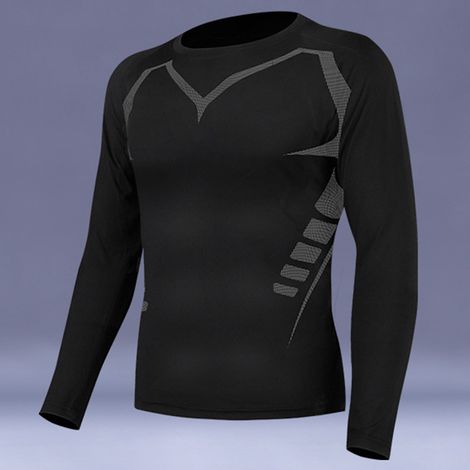 Sweat-shirt de sport pour homme, coupe ajustée, manches longues, séchage rapide, idéal pour la course à pied et le fitness en extérieur, noir, taille M (1/5)