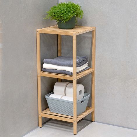 Scaffale a Colonna da Bagno 3 Ripiani Legno Bambù Armadio Organizer 33x32x77.5cm (1/5)