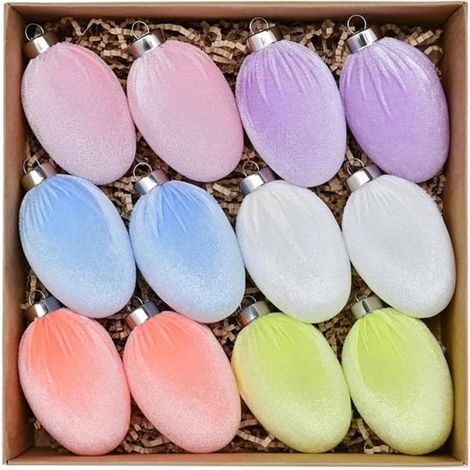 Samt-Ostereier-Ornamente, 12 Stück – 7,9 cm, unzerbrechlich, zum Aufhängen (1/5)